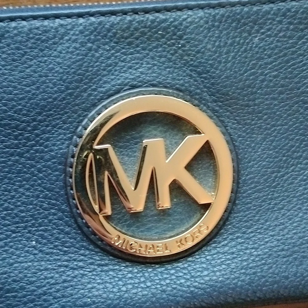 Michael Kors Navy blue pebble leather mini wristlet